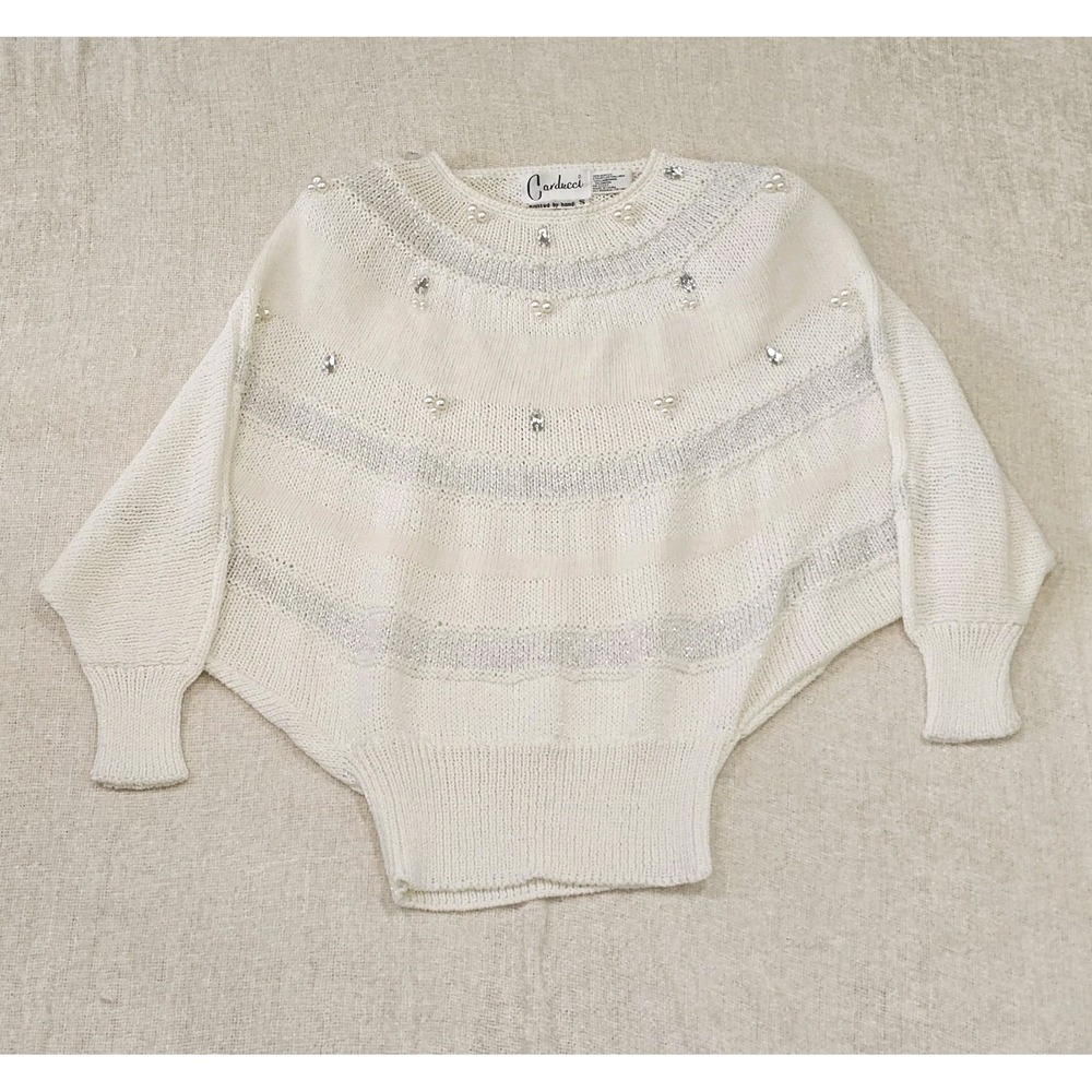 Vintahe Carducci Jewel Embellished Wool Blend Sweater Cream Color Size Small - Picture 1 of 6